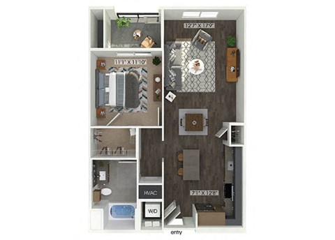 a floor plan of a 1 bedroom apartment at the residences at silver hill in suitland,
